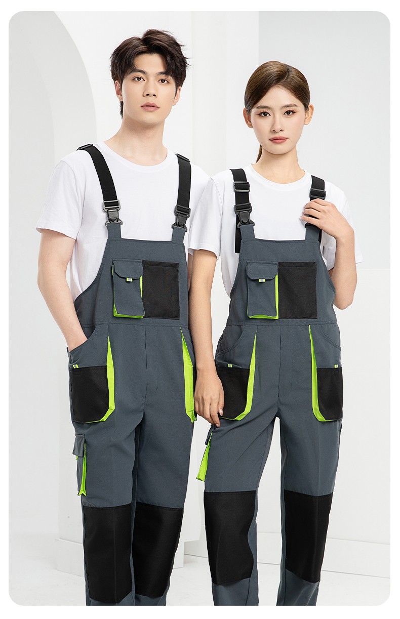 WF290 海源春秋背带工装男多兜牛津加固耐磨印LOGO机修连体厂服劳保服(图16)