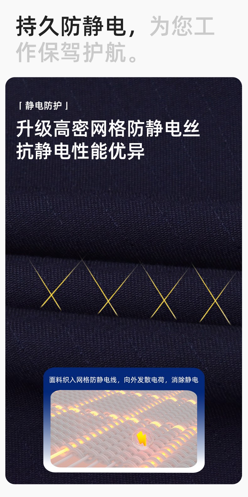JC-S2203 春秋防静电工作服套装定制男耐磨工地劳动石油石化工装劳保服上衣(图4)