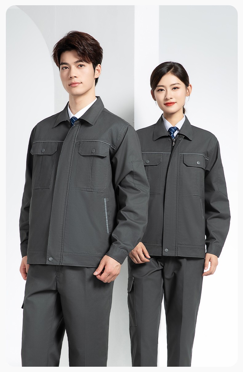 YM-230 春秋双层工作服工装男套装加厚纯色拉链款工厂工人定制夹克劳保服(图18)