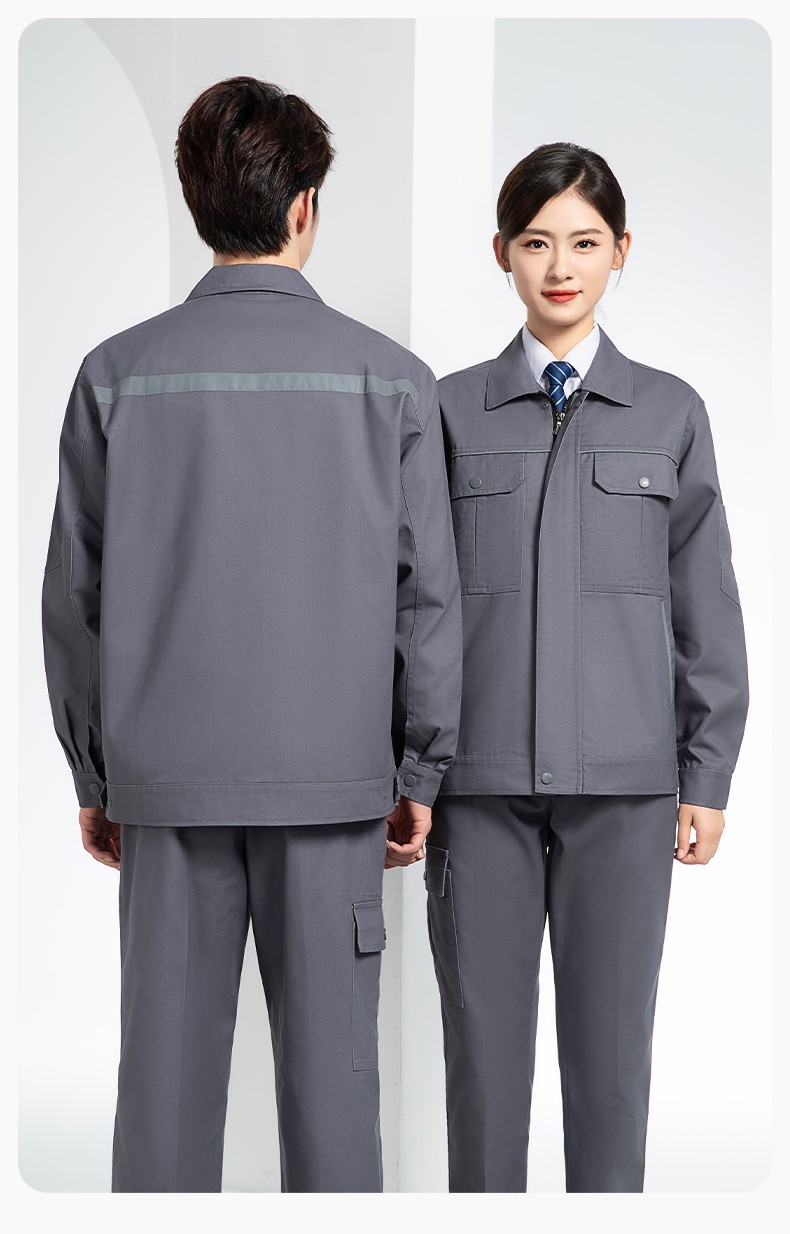 YM-230 春秋双层工作服工装男套装加厚纯色拉链款工厂工人定制夹克劳保服(图21)