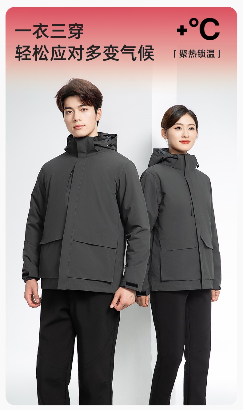 SW-9996 户外三合一冲锋衣秋冬加绒加厚男女同款摇粒绒冲锋衣工作服定制(图1)
