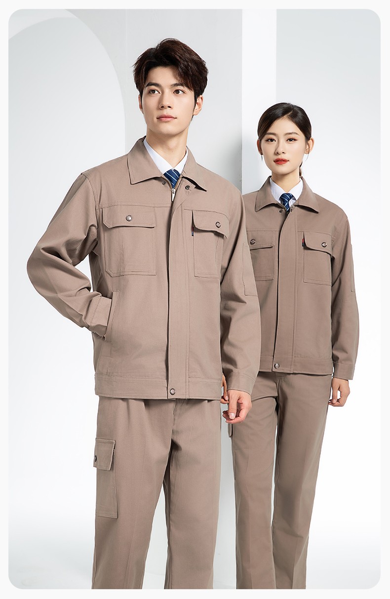 QM2094 春秋季纯棉工作服套装定制耐磨全棉劳保服工装上衣劳动厂服(图11)