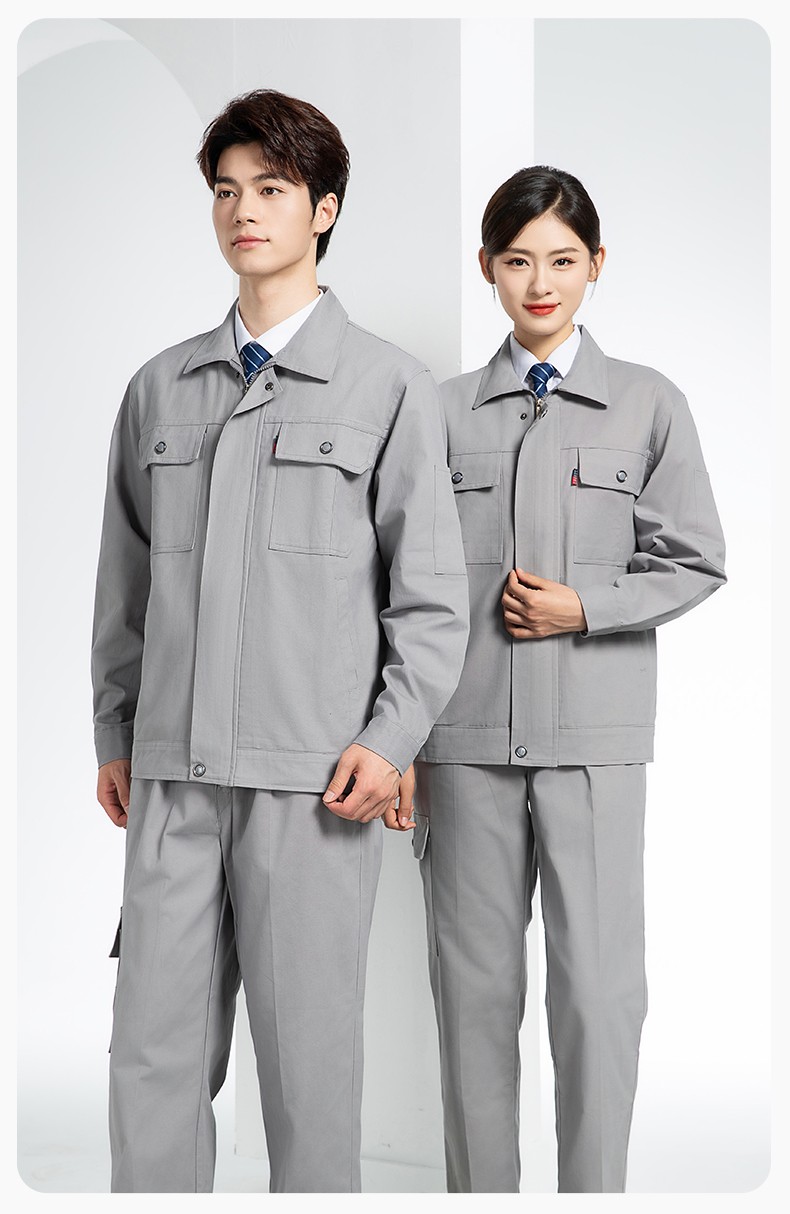 QM2094 春秋季纯棉工作服套装定制耐磨全棉劳保服工装上衣劳动厂服(图15)