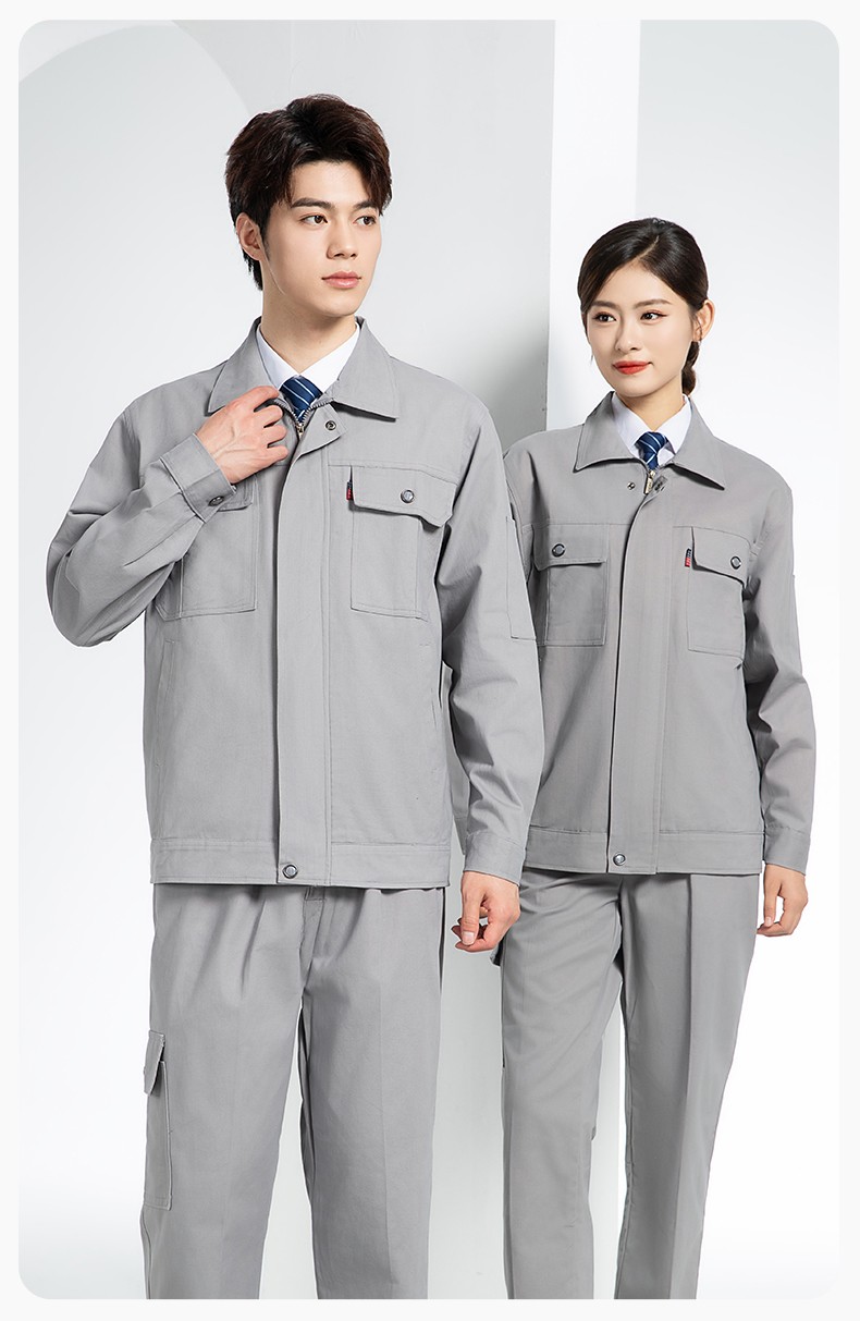QM2094 春秋季纯棉工作服套装定制耐磨全棉劳保服工装上衣劳动厂服(图14)