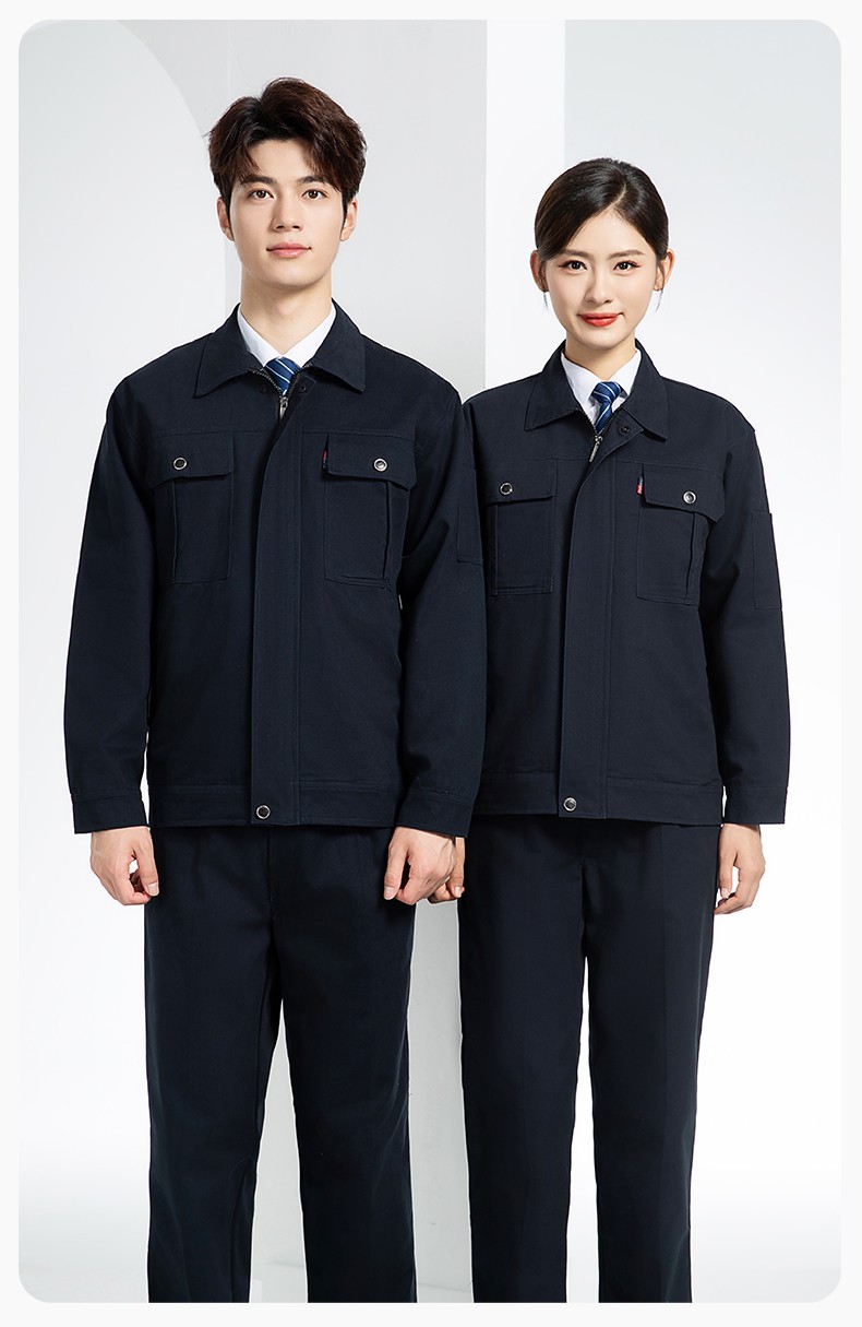 QM2094S 春秋纯棉双层工作服套装定制耐磨全棉劳保服工装上衣劳动厂服(图15)