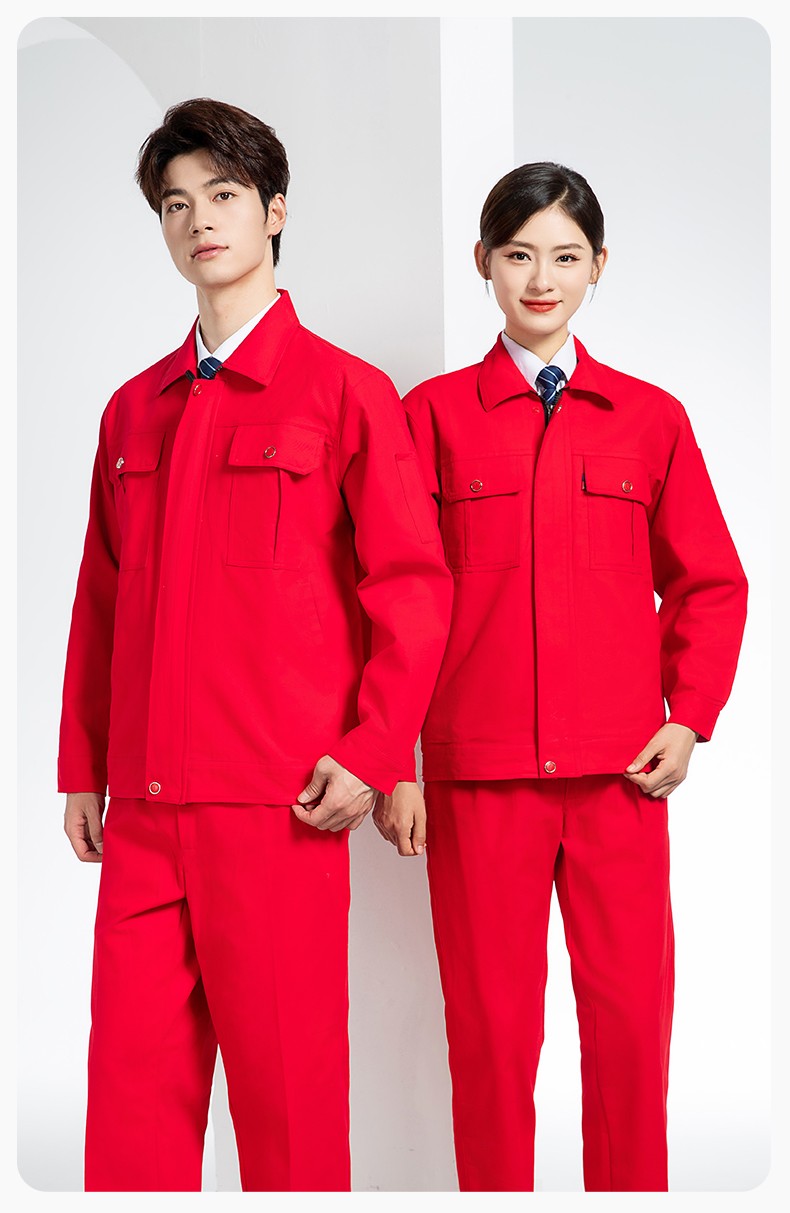 QM2094S 春秋纯棉双层工作服套装定制耐磨全棉劳保服工装上衣劳动厂服(图17)