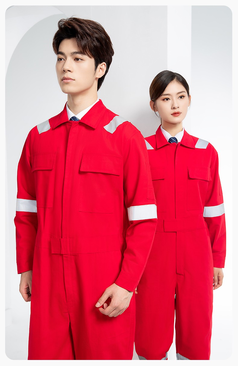 QM8669 纯棉连体工作服定制男反光耐磨耐脏机修电焊工船厂海港定制劳保服(图14)