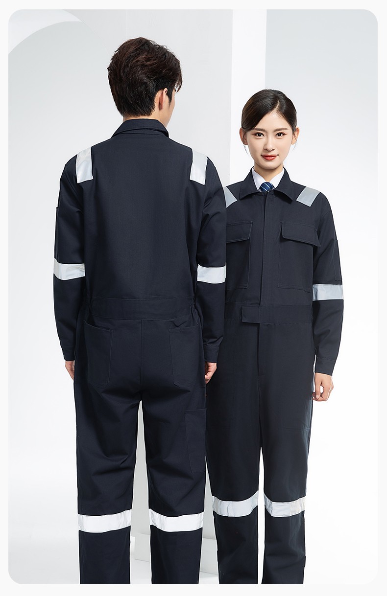 QM8669 纯棉连体工作服定制男反光耐磨耐脏机修电焊工船厂海港定制劳保服(图22)