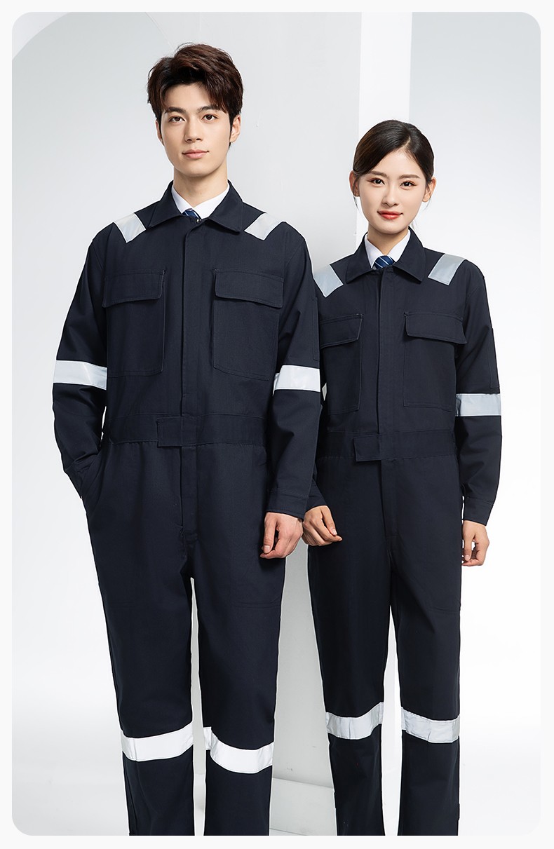 QM8669 纯棉连体工作服定制男反光耐磨耐脏机修电焊工船厂海港定制劳保服(图21)