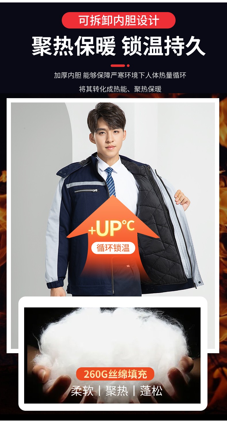 LW-8869 冬季工作服棉服定制工厂车间户外男保温反光条保暖棉袄棉衣工作服(图8)