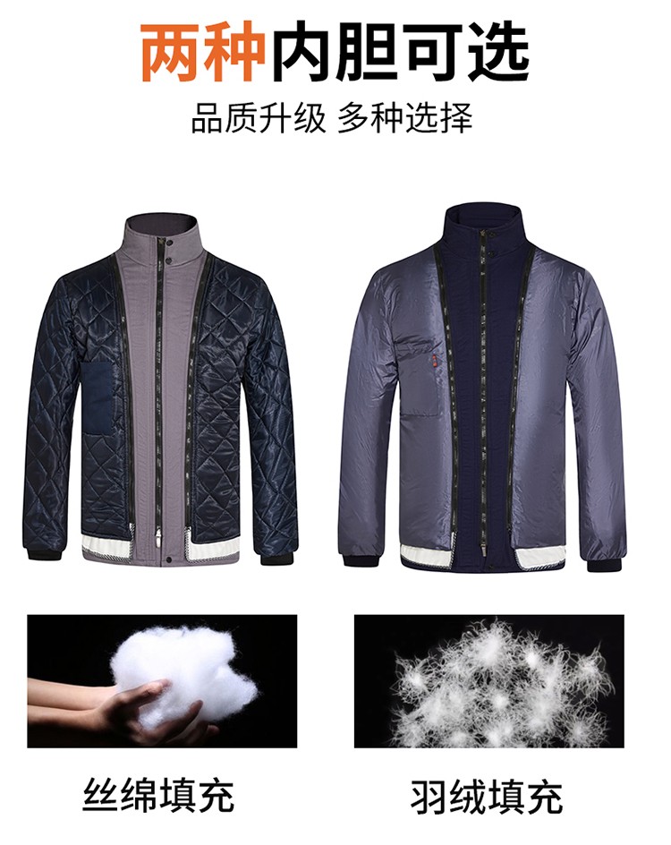 LW-8826ZY 冬季羽绒工作服定制加厚保暖中长防寒冷库物业车间印绣字可拆卸棉服(图7)