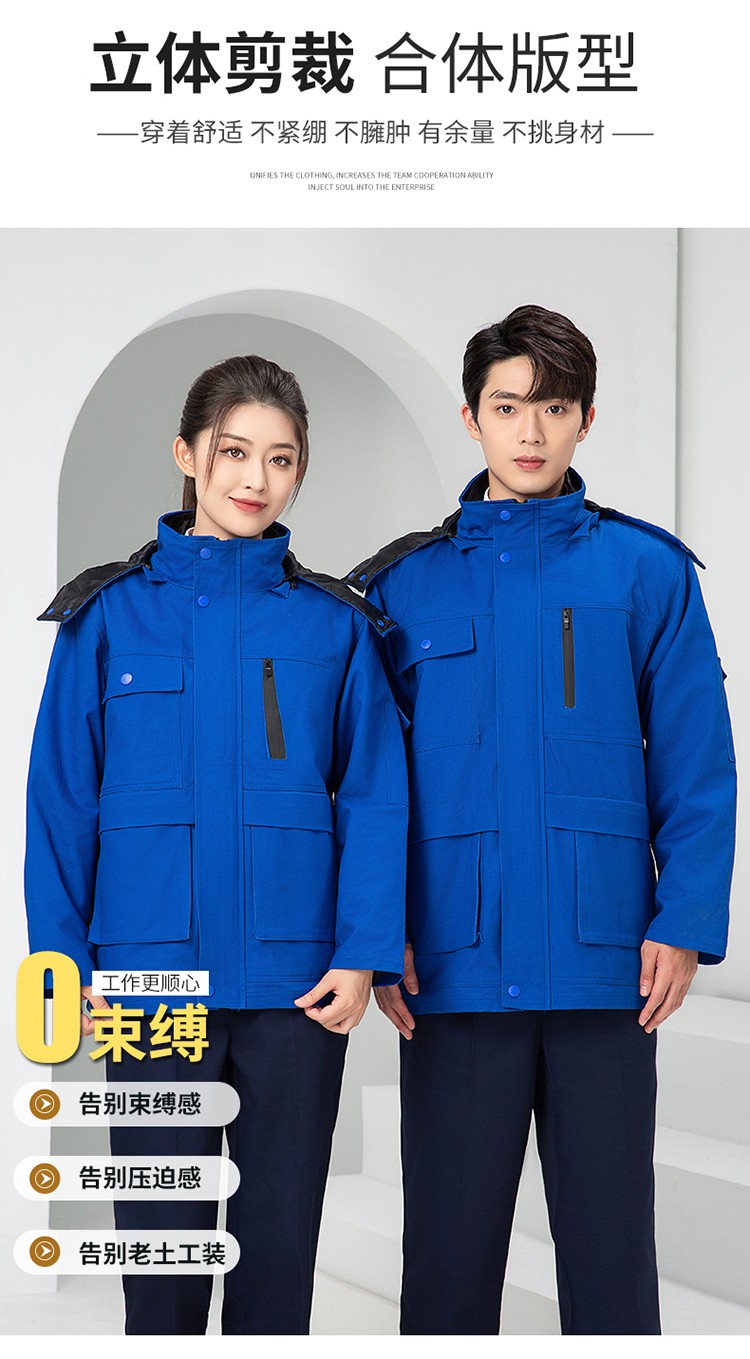 LW-8835 冬季纯棉可拆卸工作服棉服定制印字防寒服冷库棉工人车间加厚棉衣(图5)