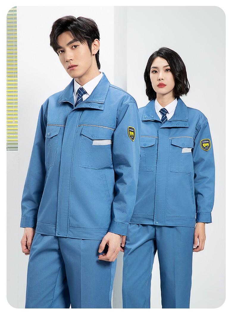 YJ-1302 防静电防酸碱工作服套装男春秋化工厂反光条耐磨工装劳保服定制(图23)
