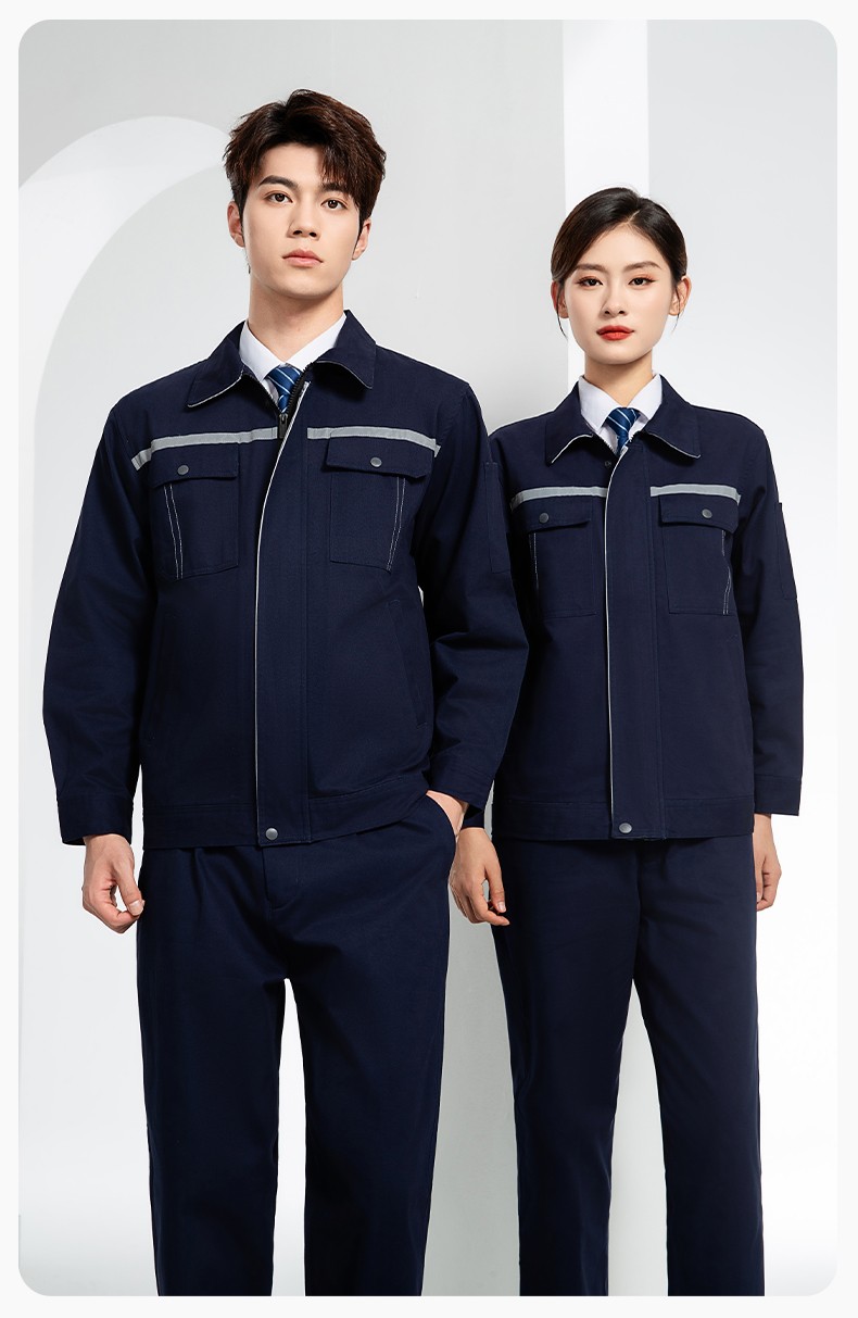 JC-H0535 春秋纯棉工作服套装男汽修工厂电焊服反光条纯色工装劳保服定制(图15)