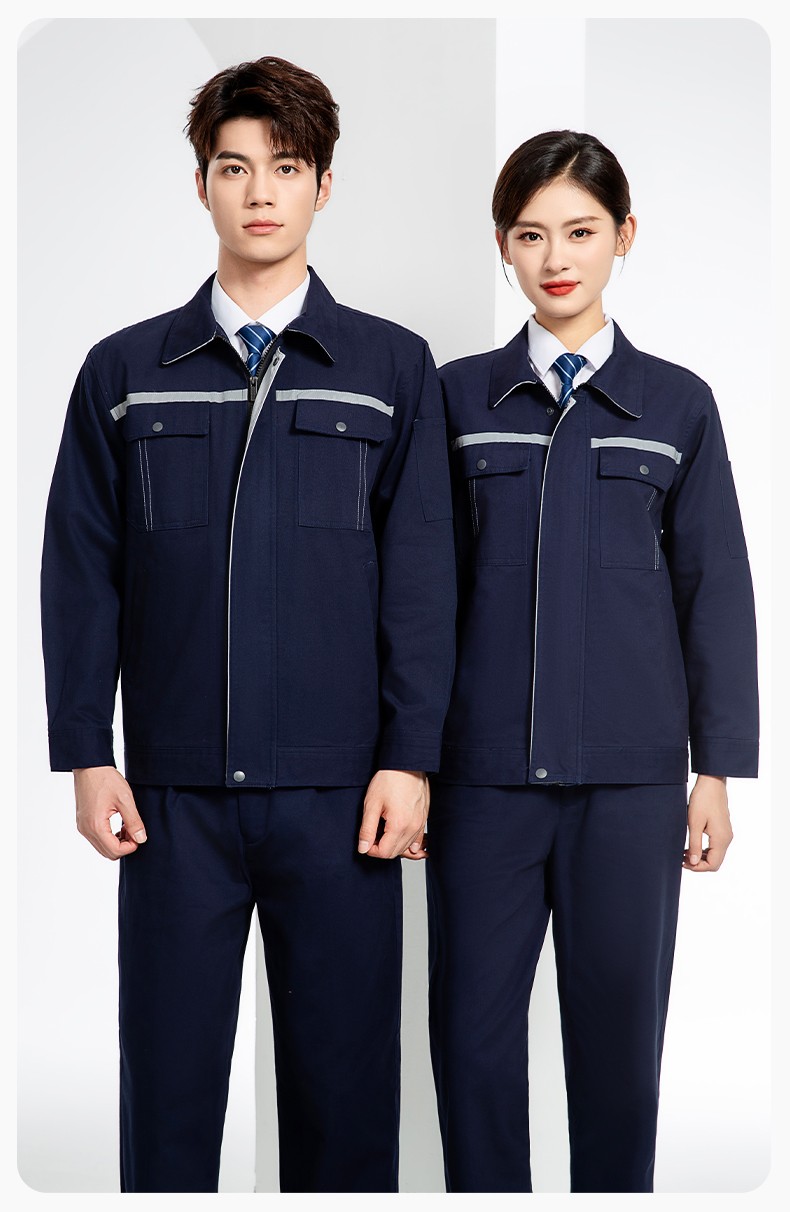 JC-H0535 春秋纯棉工作服套装男汽修工厂电焊服反光条纯色工装劳保服定制(图16)