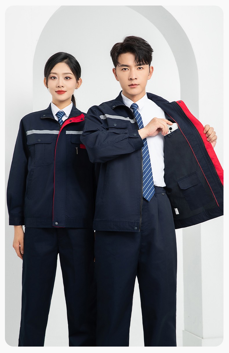 LJ-1806-2 春秋双层工作服套装定制男加厚工厂工装工人车间反光条劳保服外套(图13)